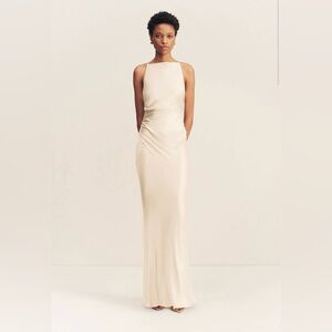 Shona Joy Cream Ruched Halter Gown